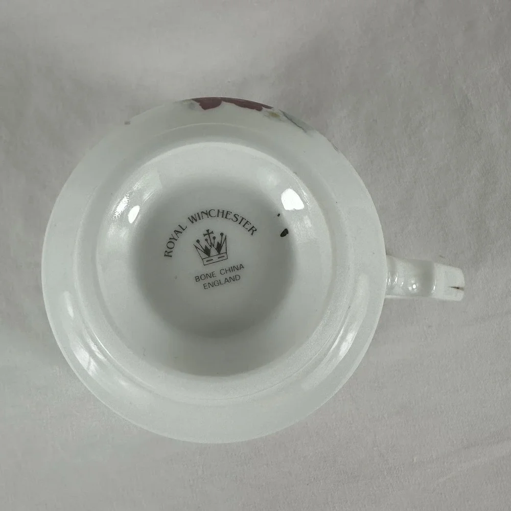 Royal Windsor English Bone China Teacup & Saucer Set Pink Cabbage Rose